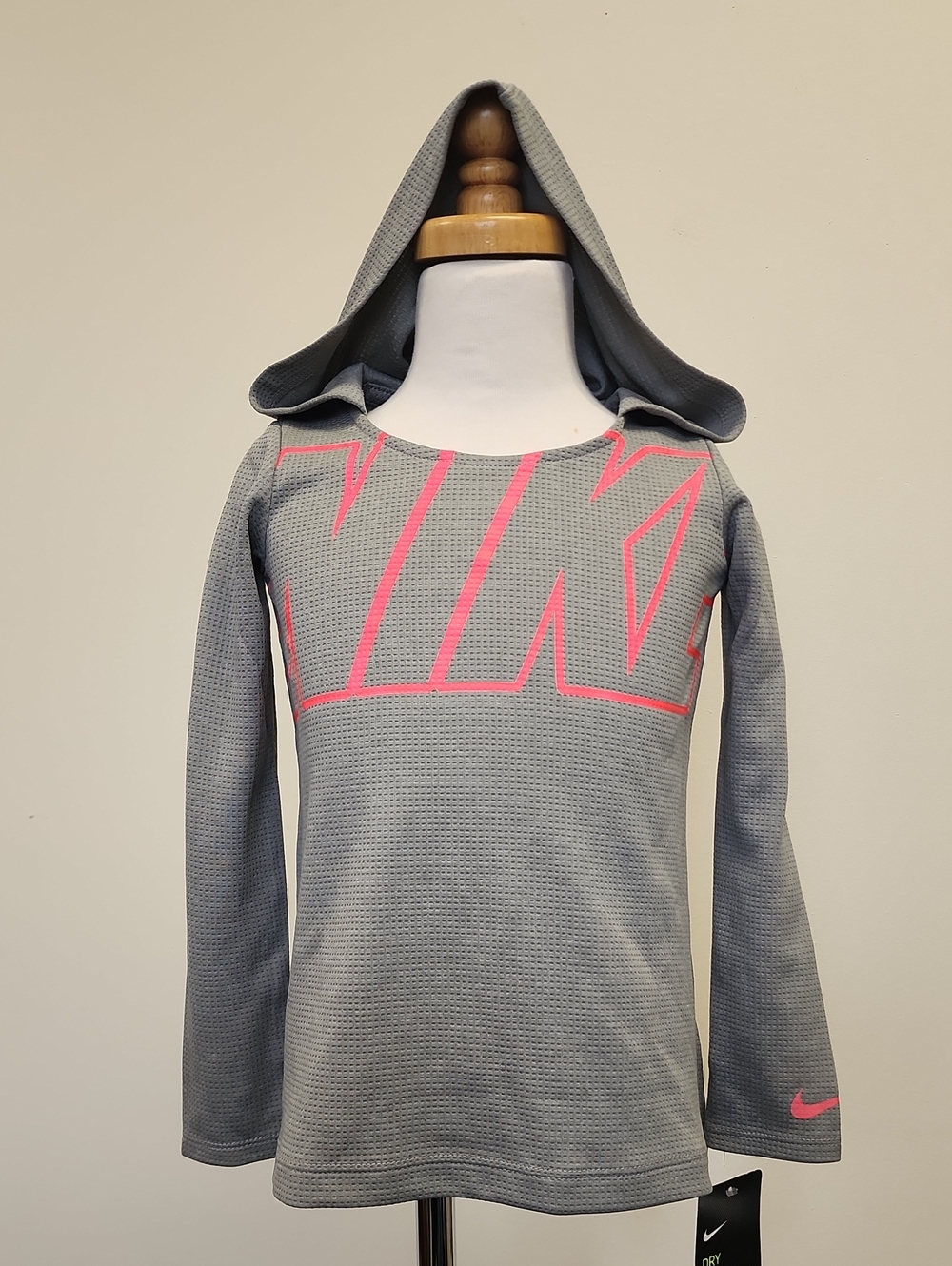 Nike Dri-FIT Gray Pink Hooded Top Girls Size 5 NWT